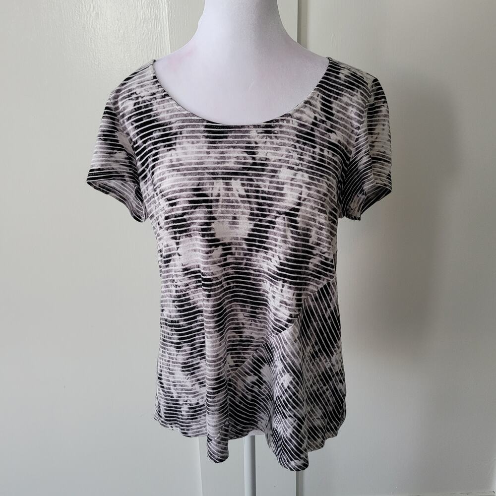 J. Jill	Size	S Pure Jill Linen Blend Grey Black Striped Bleach Dye Top‎ Casual